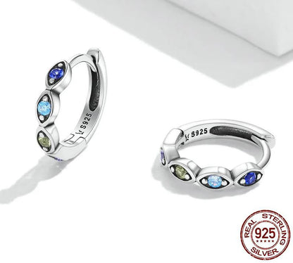 Eye Earrings Round Rainbow  Hoop Sterling Silver