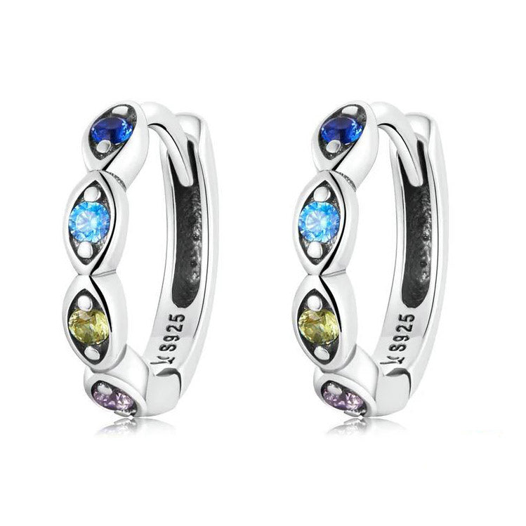 Rainbow Earrings Eye Colourful Hoops 925 Sterling Silver Round 