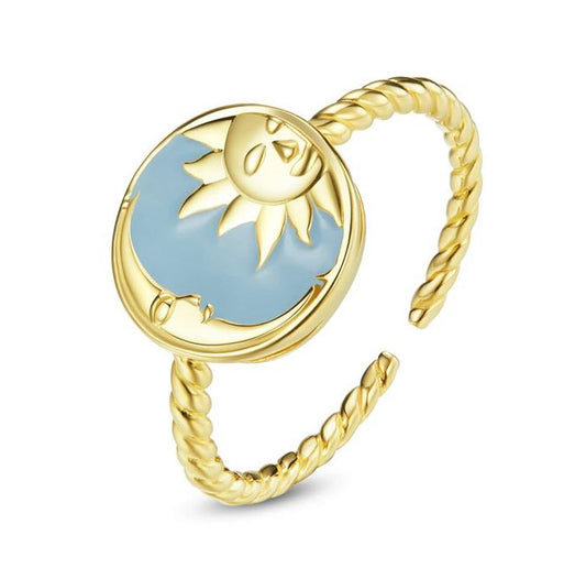 Splendid Sun Moon Ring Round Adjustable Gold
