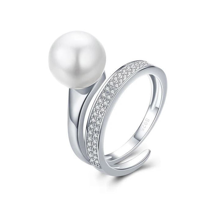 Simulated Pearl Ring Round Adjustable Clear