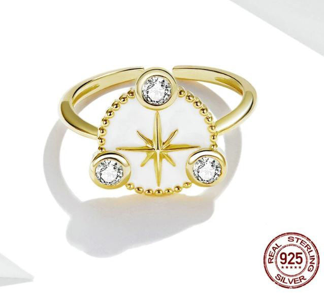 925 Sterling Silver Star  Ring Cubic Zirconia Gold
