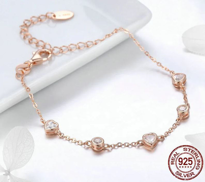 925 Sterling Silver Heart Bracelet For Women Rosegold