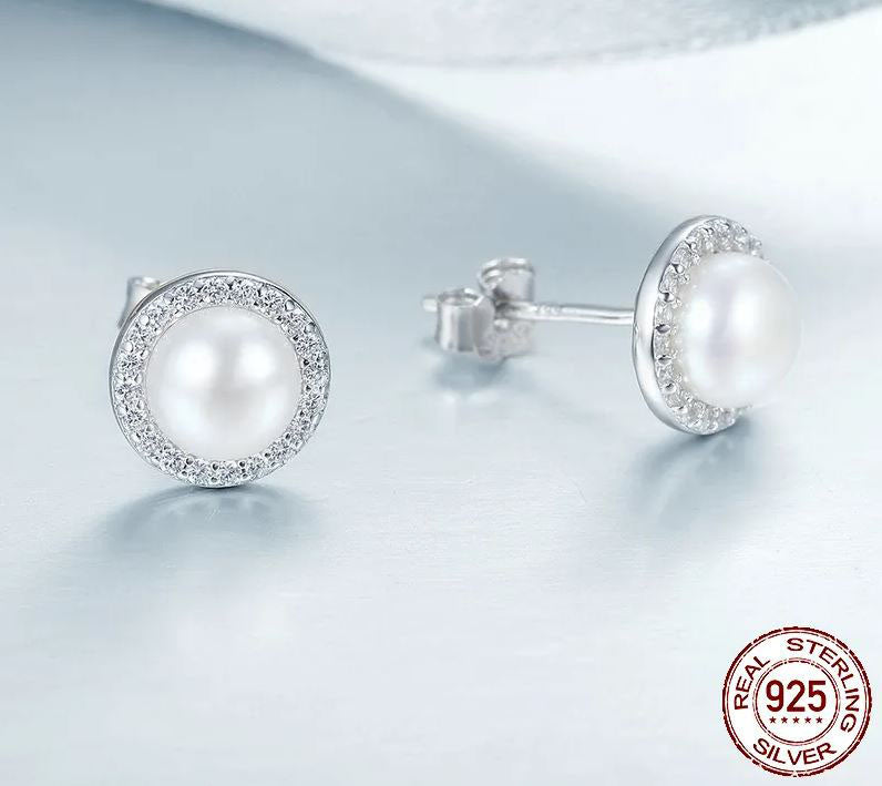 925 Sterling Silver Stud Earrings For Women Round