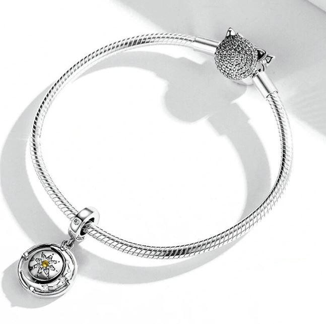 925 Sterling Silver Moon Charm Cubic Zirconia 