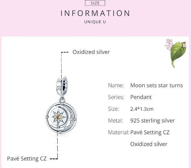 Shining Star Charm Moon Sterling Silver