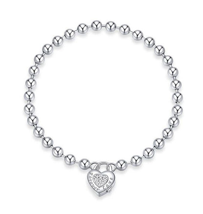 Love Bracelet 925 Sterling Silver Bead Chain Woman Heart