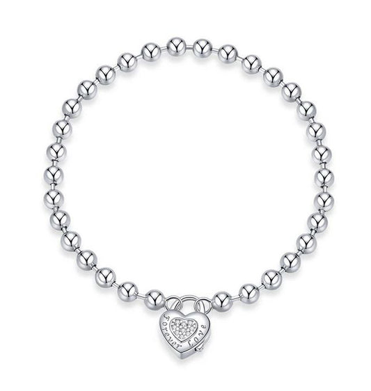  925 Sterling Silver Heart bracelet Bead Chain forever love