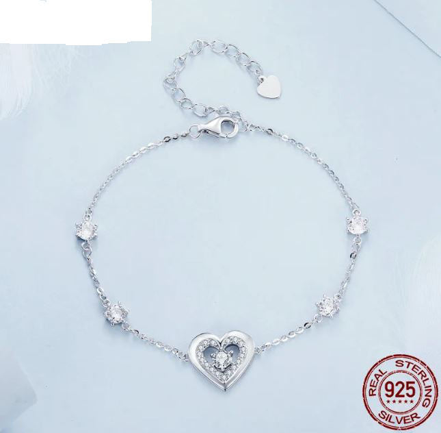 Woman Bracelet Clear Double Heart Sterling Silver