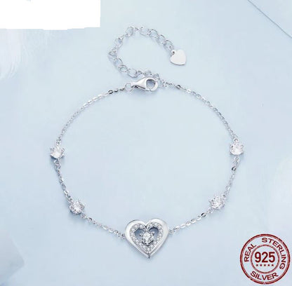 Woman Bracelet Clear Double Heart Sterling Silver