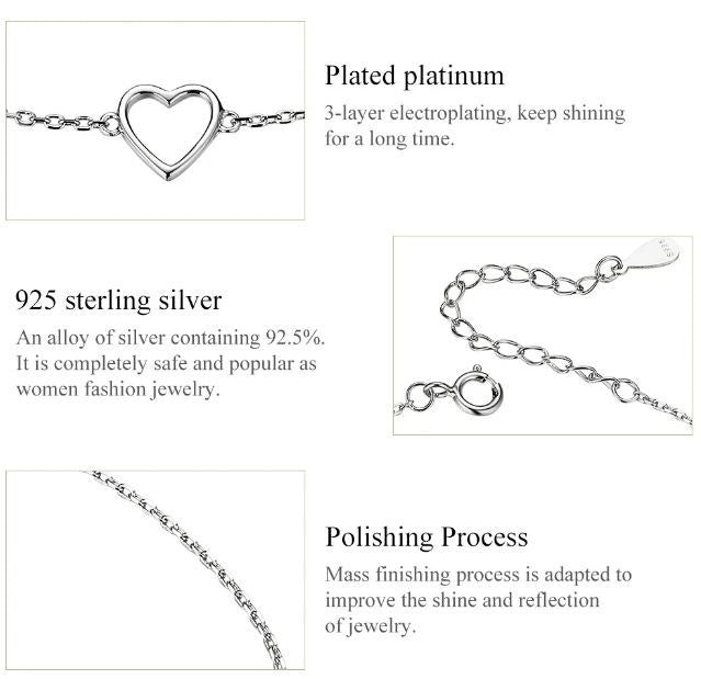 Woman Bracelet Adjustable Heart Sterling Silver