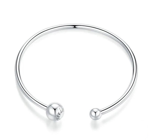 Round Bracelet 925 Sterling Silver Open sterling silver Bangle Simple Stretch