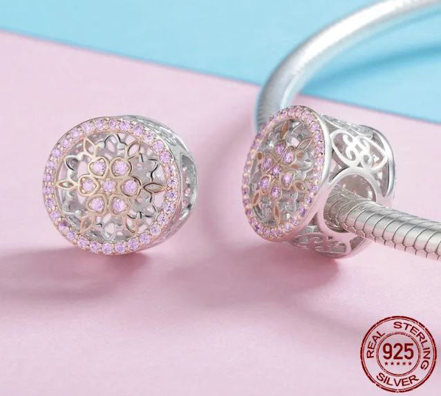 925 Sterling Silver Blooming Buds Charm Cubic Zirconia 
