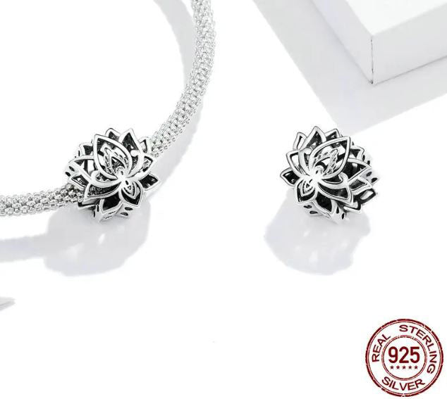 925 Sterling Silver Blooming Lotus Charm  