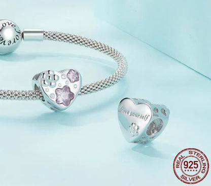 925 Sterling Silver Heart Charm Cubic Zirconia 