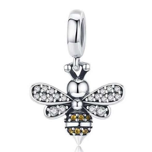 Charm 925 Sterling Silver Crystal Bee Insect 