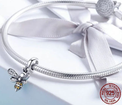 925 Sterling Silver Crystal Bee Charm For Women 