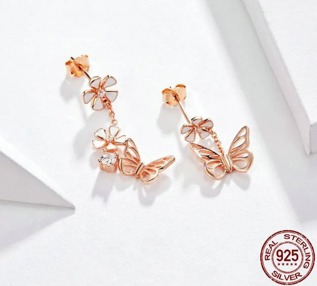 925 Sterling Silver Drop Earrings For Women Rose Gold