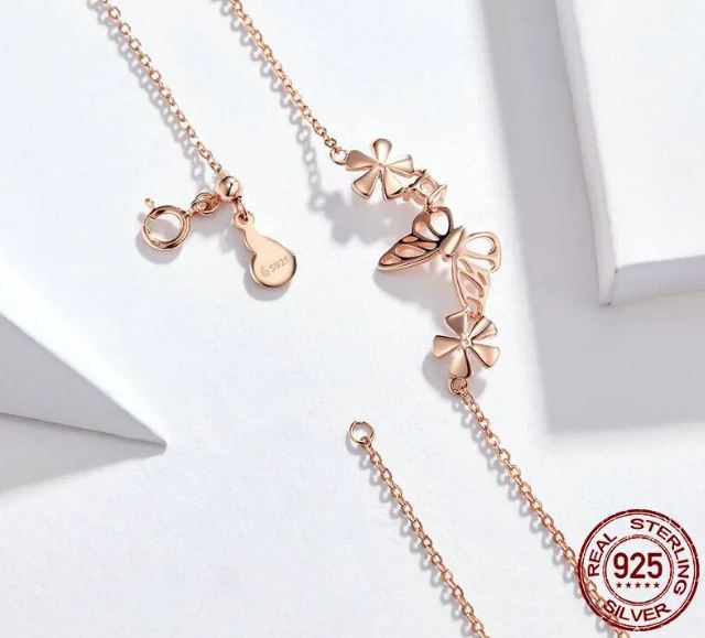 925 Sterling Silver Butterfly  Necklace For Women Rose Gold