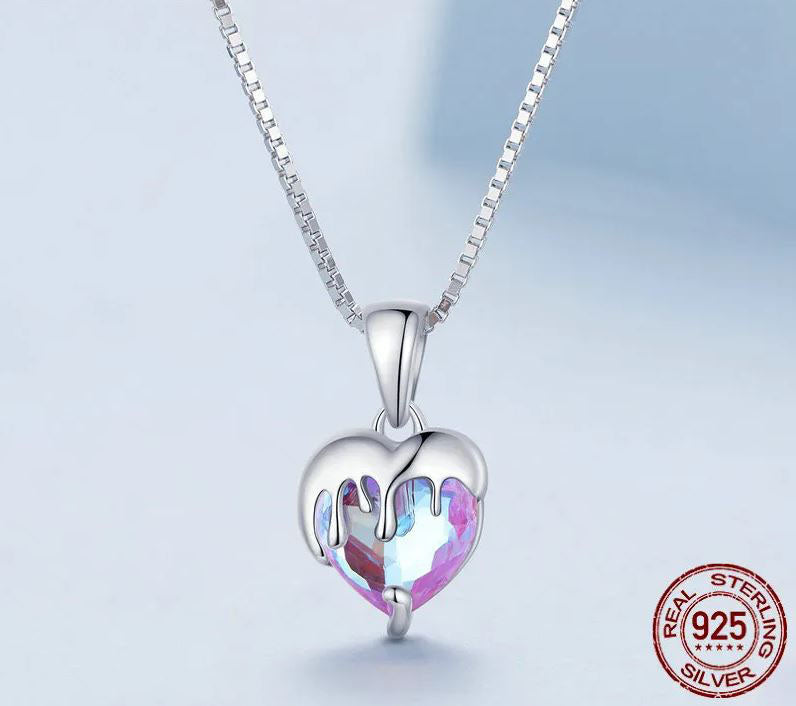 Necklace For Women Pendant Melted Heart 925 Sterling Silver