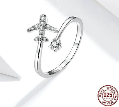 Flower Ring Clear Airplane Sterling Silver