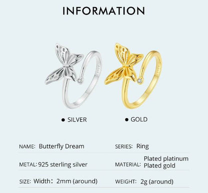 Gold Butterfly Ring Open Style Adjustable