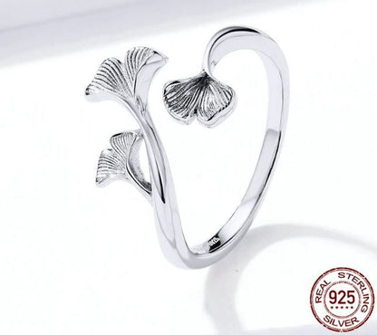 Leaves Ring Open Ginkgo Leaf Sterling Silver