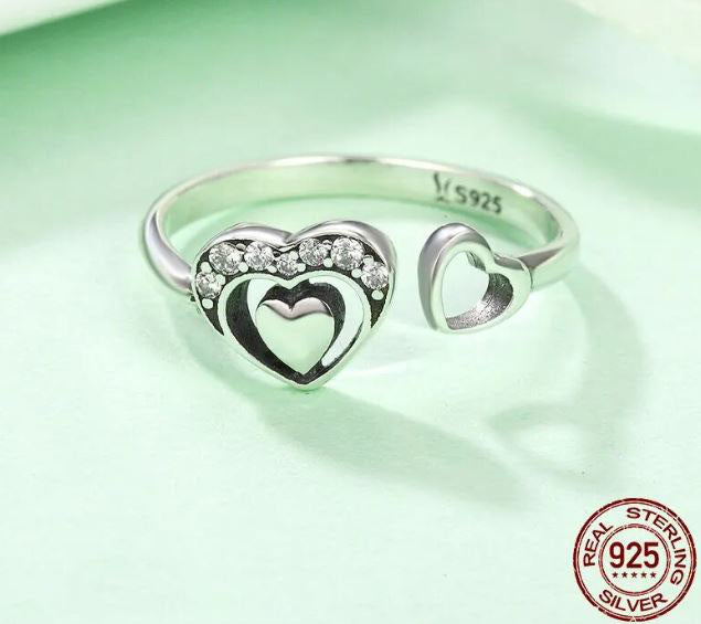 Ring For Women Open Heart in Heart 925 Sterling Silver