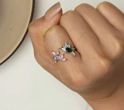 Ring For Women Flower Hummingbird 925 Sterling Silver