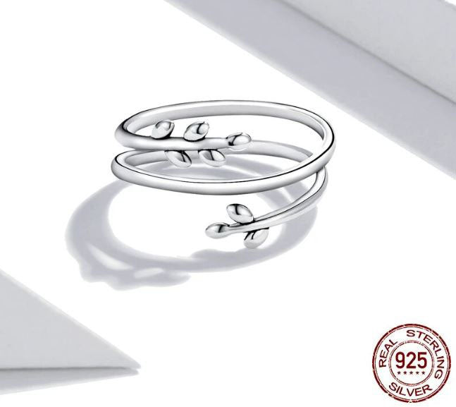Ring For Women Adjustable Leaves 925 Sterling Silver