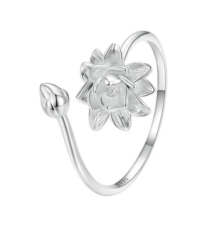 Sterling Silver Ring For Women Lotus Adjustable