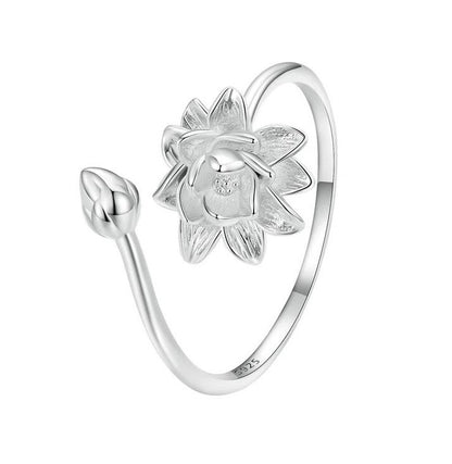 Sterling Silver flower Ring For Women Adjustable