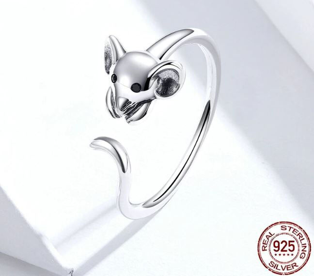 925 Sterling Silver Mouse Ring For Women Black