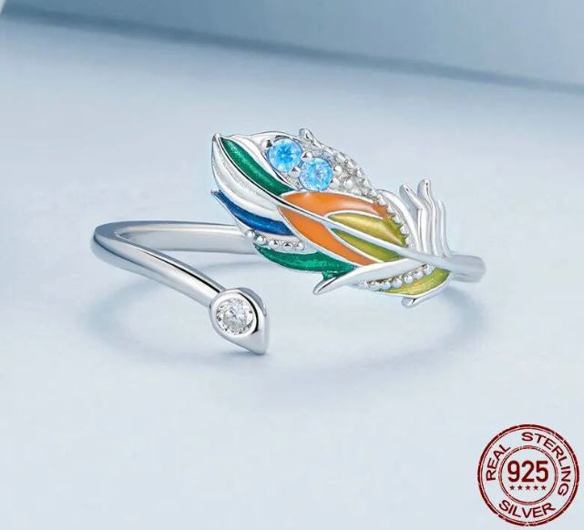 925 Sterling Silver Peacock  Ring Cubic Zirconia Multi Colour