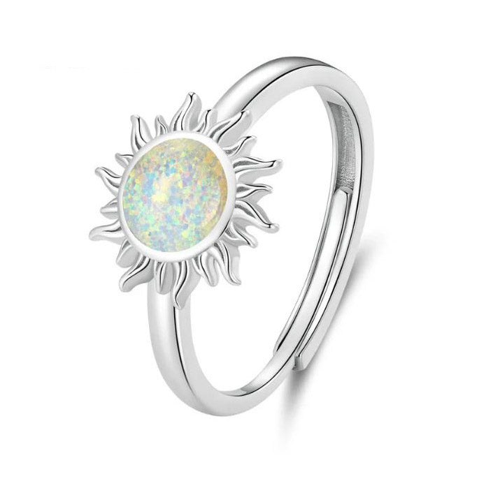 Colourful Ring 925 Sterling Silver Sun Round Opal