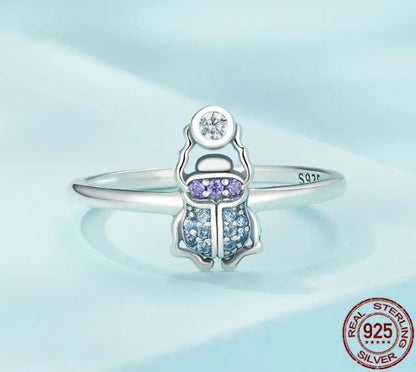 925 Sterling Silver Scarab Ring For Women Blue