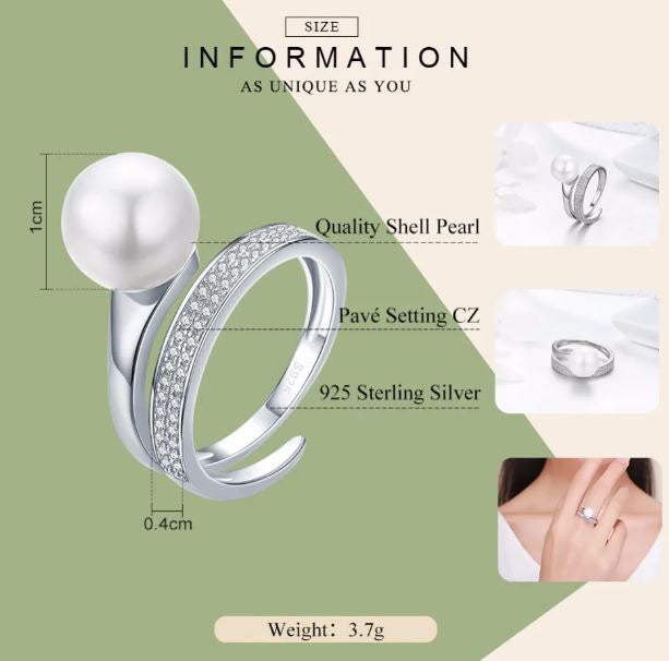 Ring For Women Round Simulated Pearl 925 Sterling Silver