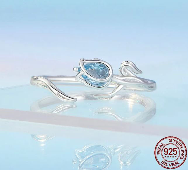 925 Sterling Silver Tulip Ring For Women Blue