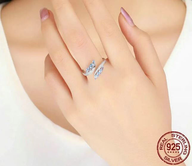 925 Sterling Silver Willows  Ring For Women Blue