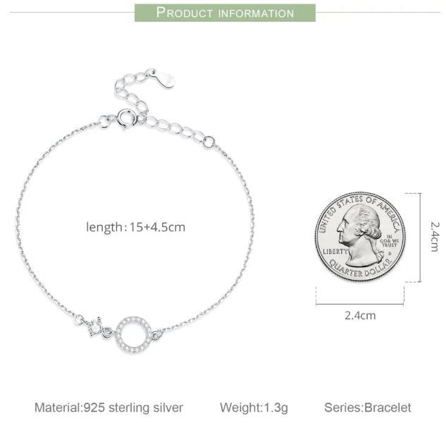 925 Sterling Silver Link Chain Bracelet Cubic Zirconia Clear