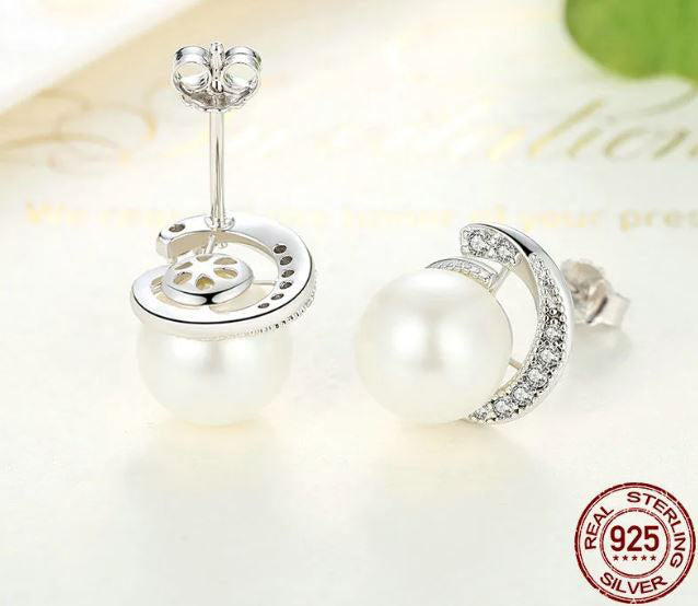 Stud Earrings Simulated Pearl White Spiral