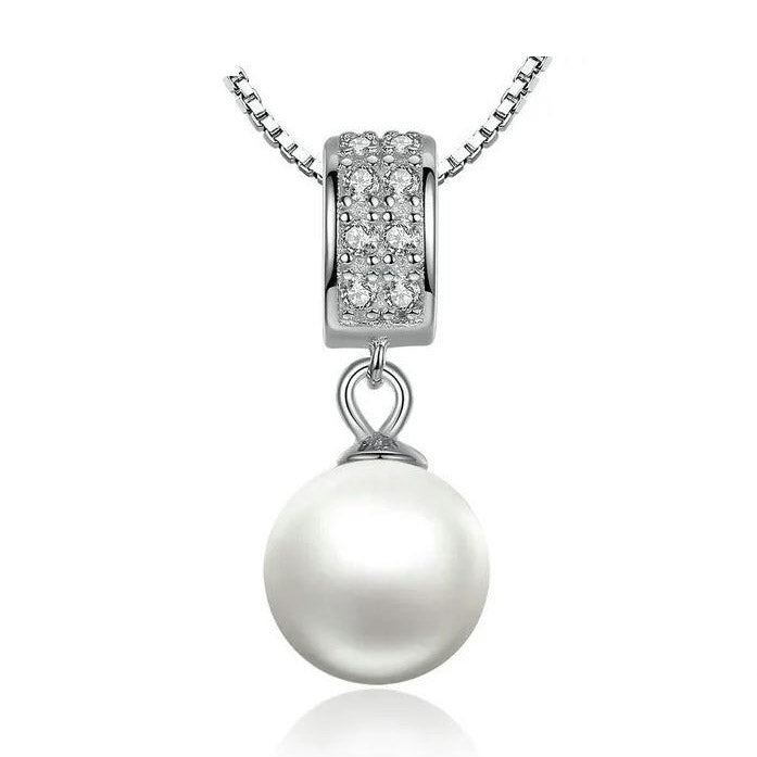 Sterling silver simulated pearl necklace for women pendant