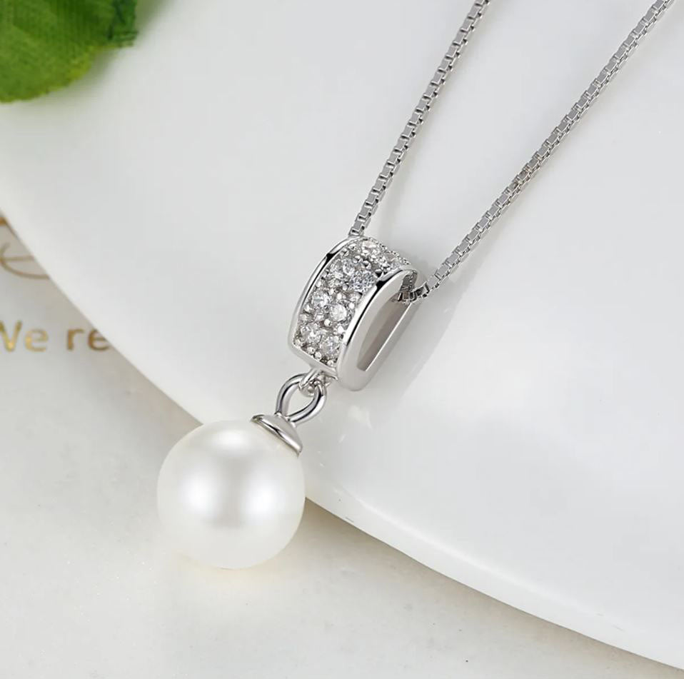 Simulated Pearl Necklace Pendant Water Drop White
