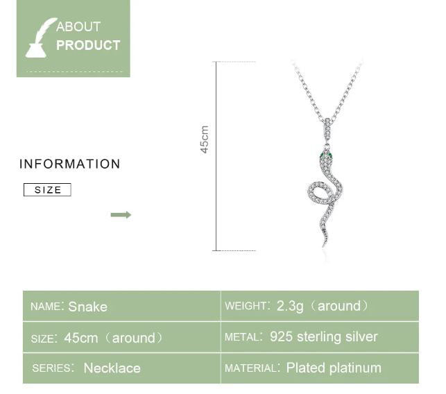Animal Necklace Pendant Clear Snake  Sterling Silver