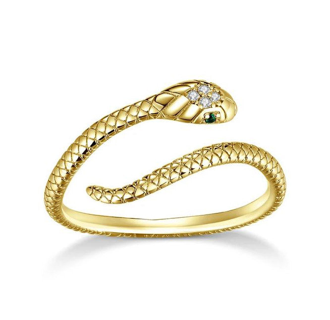 gold snake ring For Women Retro Texture open adjustable bypass in sterling silver