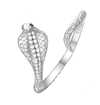 Snake Ring Cobra Adjustable Green sterling silver