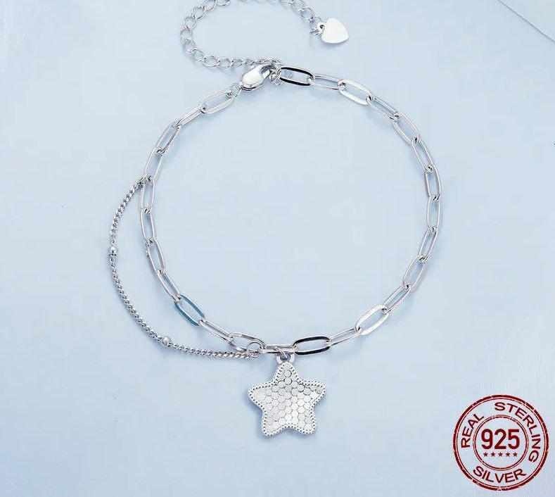 925 Sterling Silver Sparkling Star Bracelet  Heart