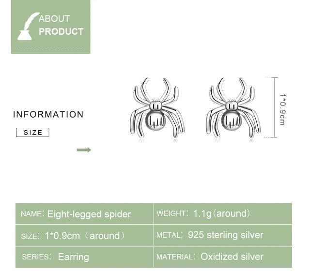 Eight Legged Earrings Sterling Silver Spider Stud Insect
