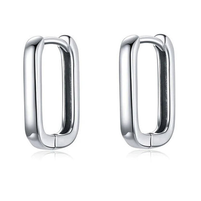 Silver Rectanlge Earrings Buckle Huggie Hoop