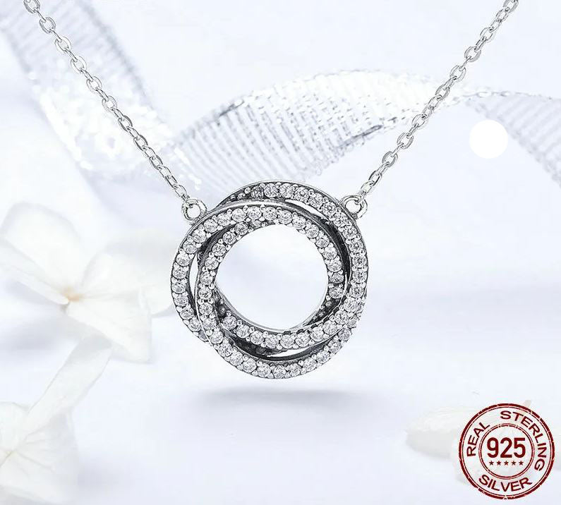 Necklace For Women Pendant Stacked Circle 925 Sterling Silver