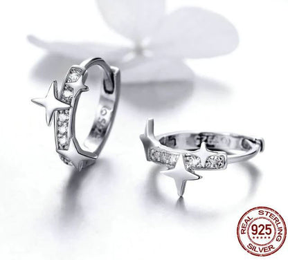 925 Sterling Silver Hoop Earrings Cubic Zirconia Lever Back